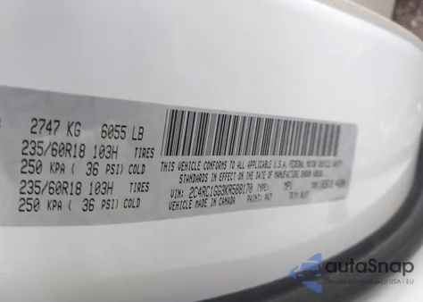 2019 Chrysler Pacifica Limited z USA, uszkodzony, nr VIN 2C4RC1GG3KR588170